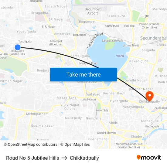 Road No 5 Jubilee Hills to Chikkadpally map