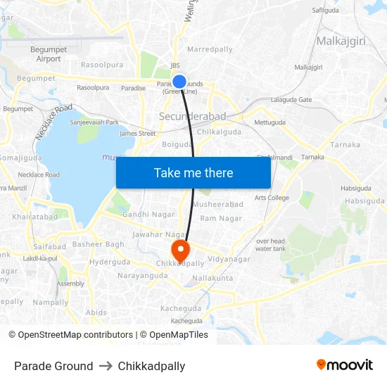 Parade Ground to Chikkadpally map