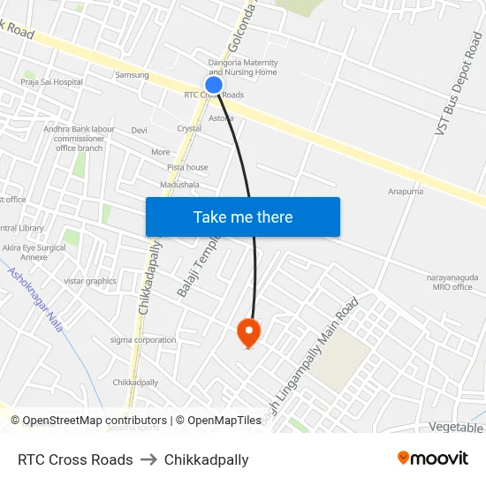 RTC Cross Roads to Chikkadpally map
