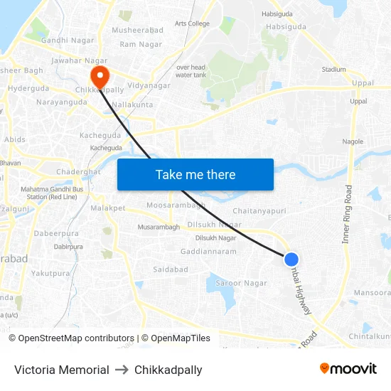 Victoria Memorial to Chikkadpally map