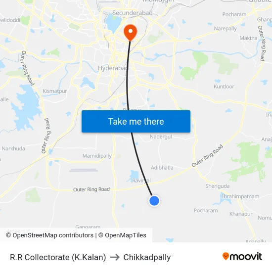 R.R Collectorate (K.Kalan) to Chikkadpally map