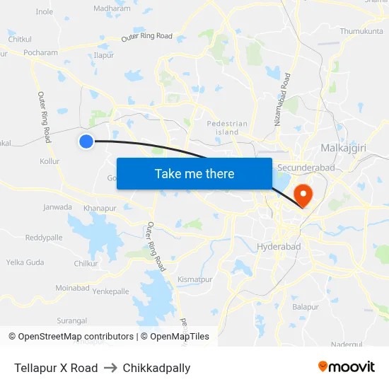Tellapur X Road to Chikkadpally map