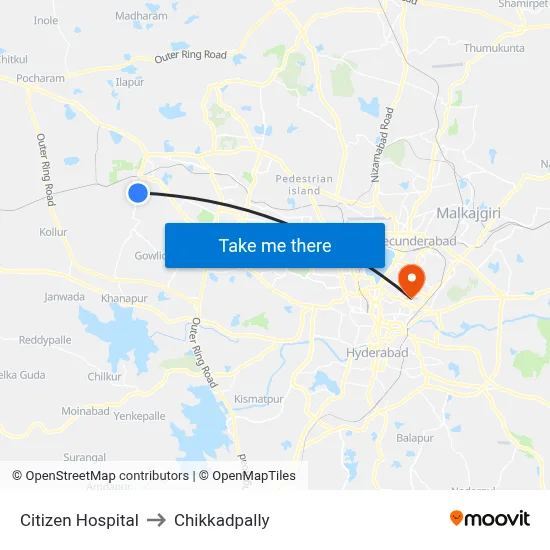 Citizen Hospital to Chikkadpally map
