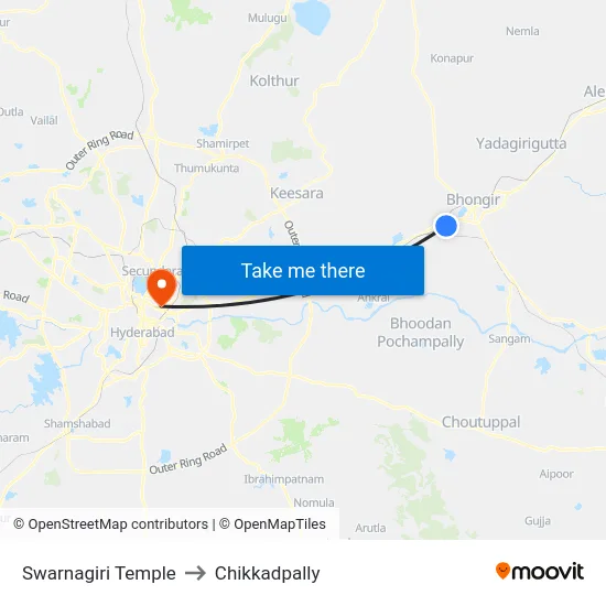 Swarnagiri Temple to Chikkadpally map