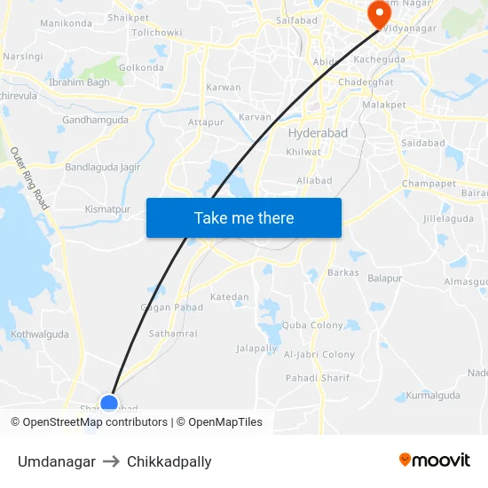 Umdanagar to Chikkadpally map