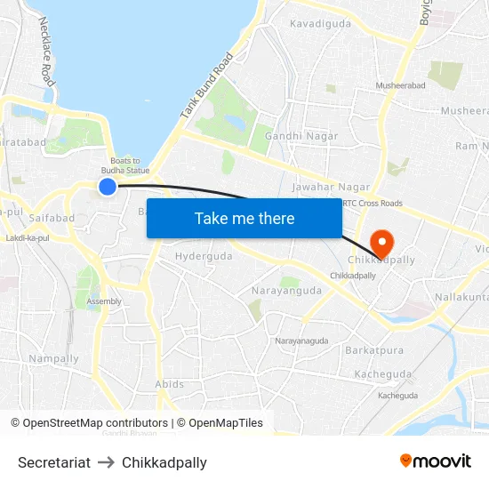 Secretariat to Chikkadpally map