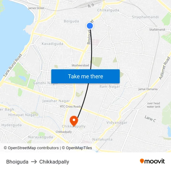 Bhoiguda to Chikkadpally map