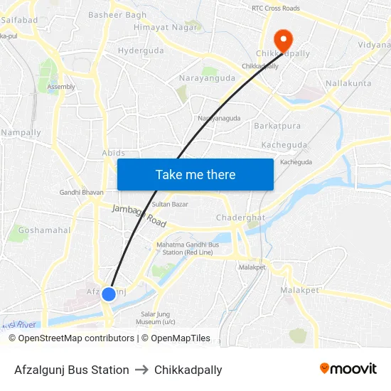 Afzalgunj Bus Station to Chikkadpally map
