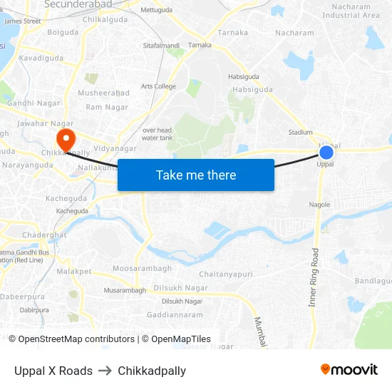 Uppal X Roads to Chikkadpally map