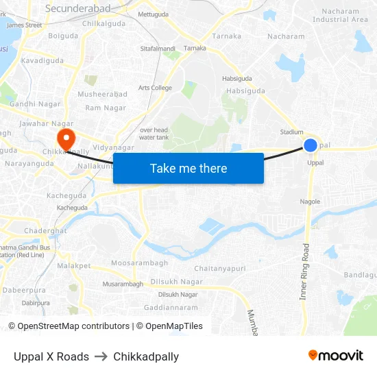 Uppal X Roads to Chikkadpally map