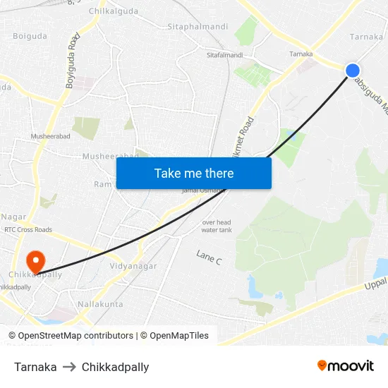 Tarnaka to Chikkadpally map
