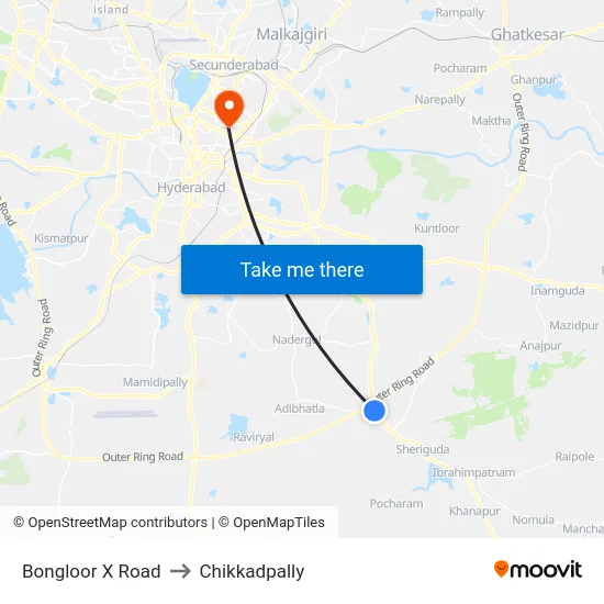 Bongloor X Road to Chikkadpally map