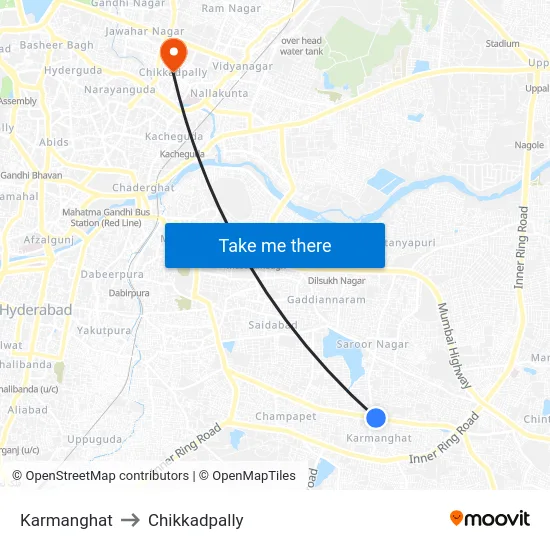 Karmanghat to Chikkadpally map