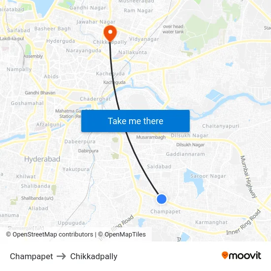 Champapet to Chikkadpally map