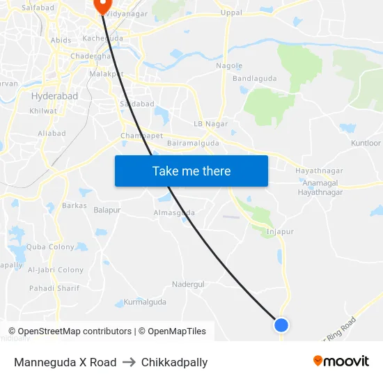 Manneguda X Road to Chikkadpally map