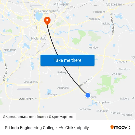 Sri Indu Engineering College to Chikkadpally map