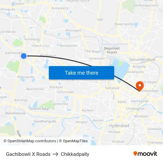 Gachibowli X Roads to Chikkadpally map