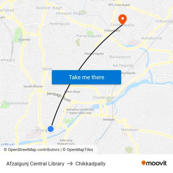 Afzalgunj Central Library to Chikkadpally map