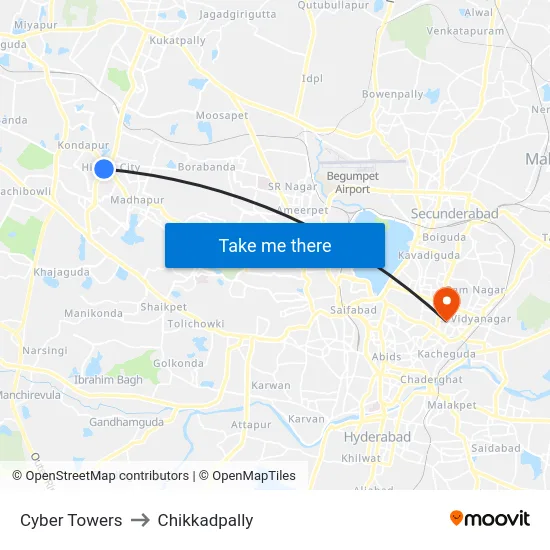 Cyber Towers to Chikkadpally map