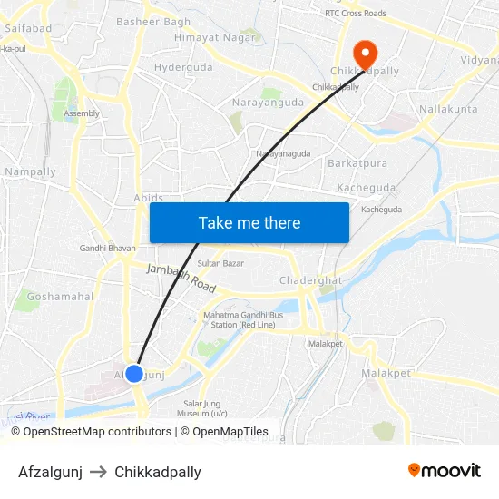 Afzalgunj to Chikkadpally map