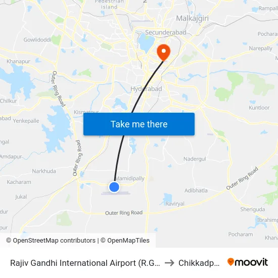 Rajiv Gandhi International Airport (R.G.I.A.) to Chikkadpally map