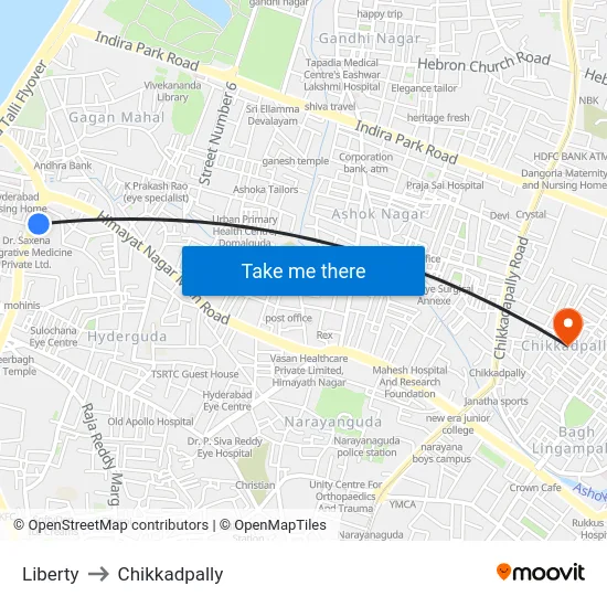 Liberty to Chikkadpally map