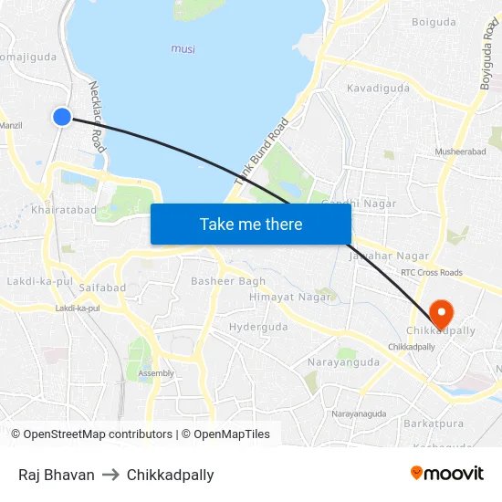 Raj Bhavan to Chikkadpally map