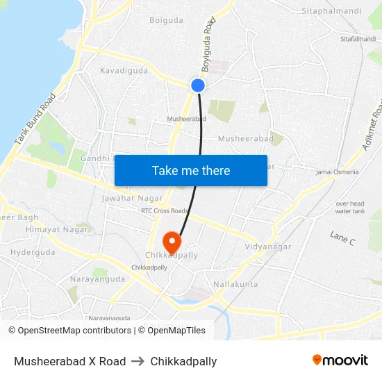 Musheerabad X Road to Chikkadpally map