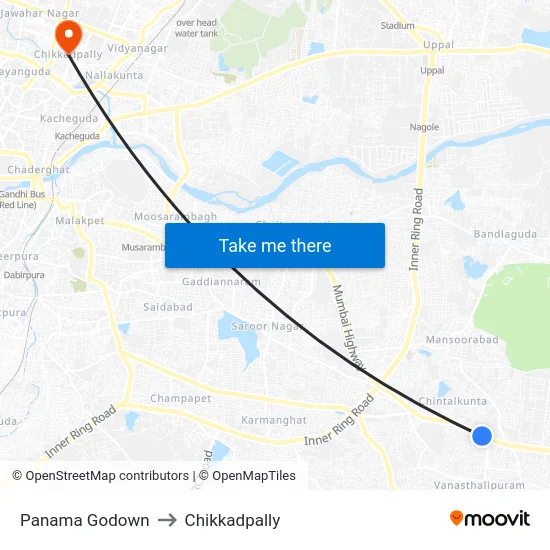 Panama Godown to Chikkadpally map