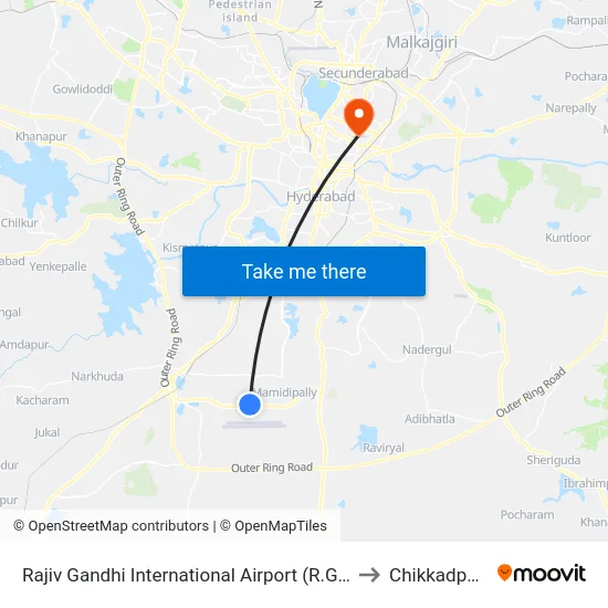 Rajiv Gandhi International Airport (R.G.I.A) to Chikkadpally map