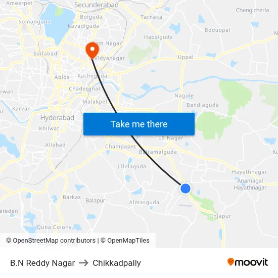 B.N Reddy Nagar to Chikkadpally map