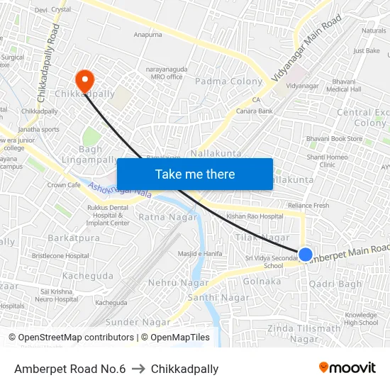 Amberpet Road No.6 to Chikkadpally map