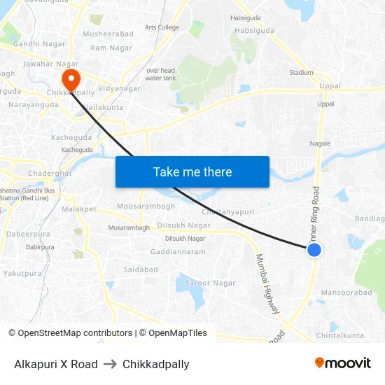 Alkapuri X Road to Chikkadpally map