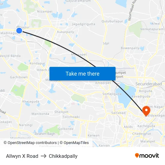 Allwyn X Road to Chikkadpally map
