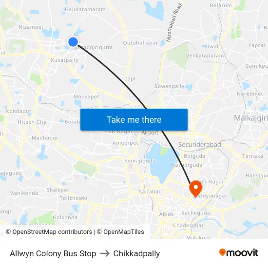 Allwyn Colony Bus Stop to Chikkadpally map