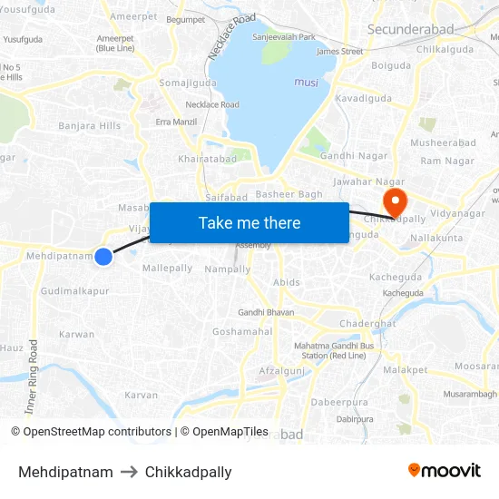 Mehdipatnam to Chikkadpally map
