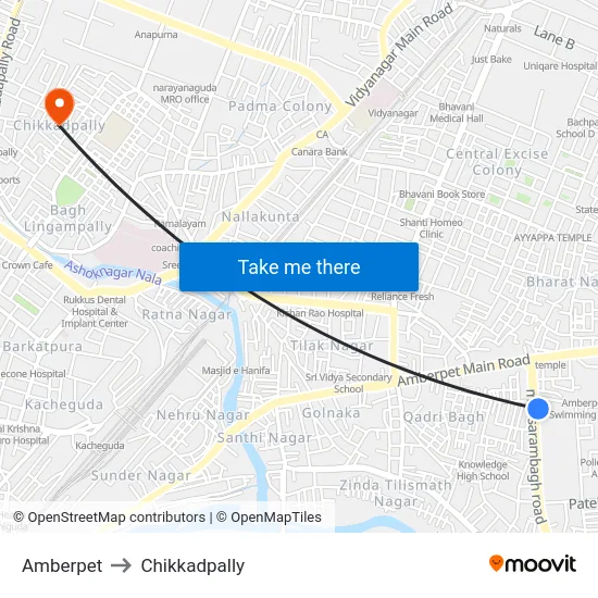 Amberpet to Chikkadpally map