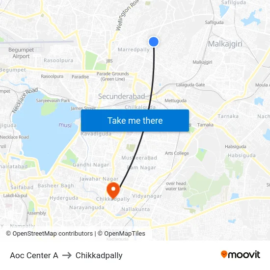 Aoc Center A to Chikkadpally map