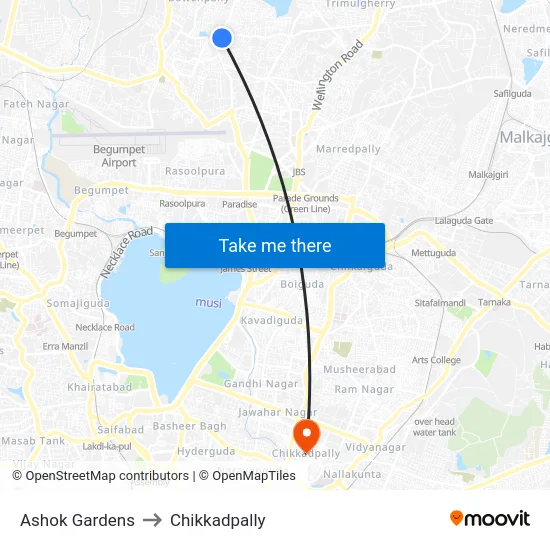 Ashok Gardens to Chikkadpally map