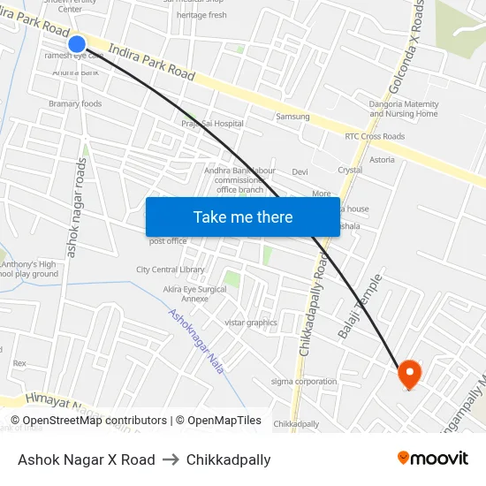 Ashok Nagar X Road to Chikkadpally map
