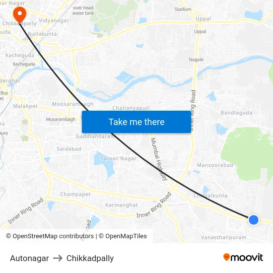 Autonagar to Chikkadpally map