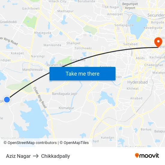 Aziz Nagar to Chikkadpally map