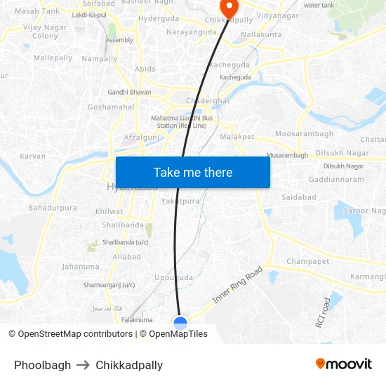 Phoolbagh to Chikkadpally map