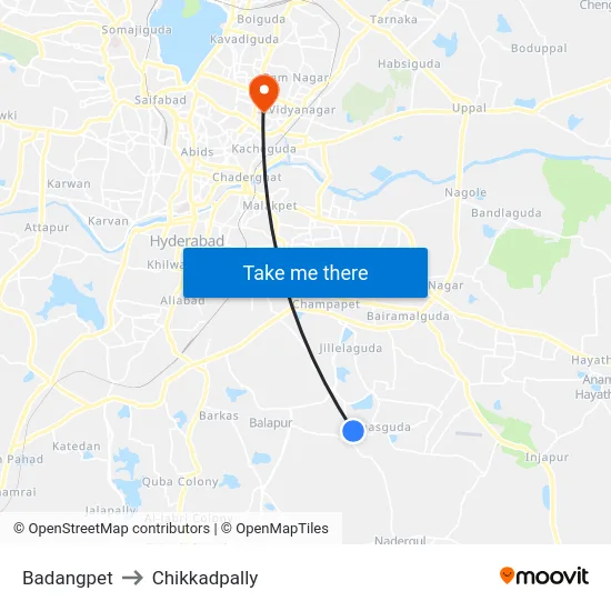 Badangpet to Chikkadpally map