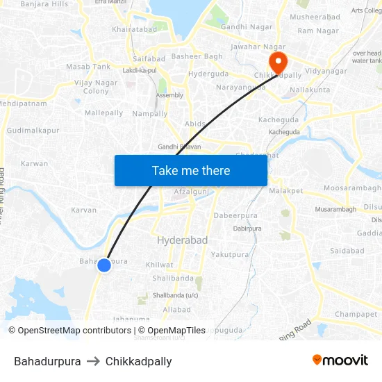 Bahadurpura to Chikkadpally map