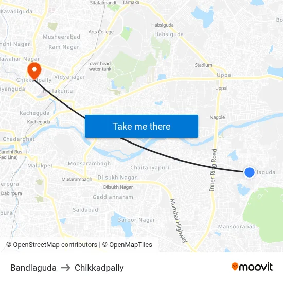 Bandlaguda to Chikkadpally map