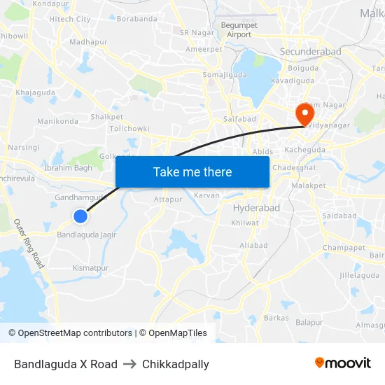 Bandlaguda X Road to Chikkadpally map