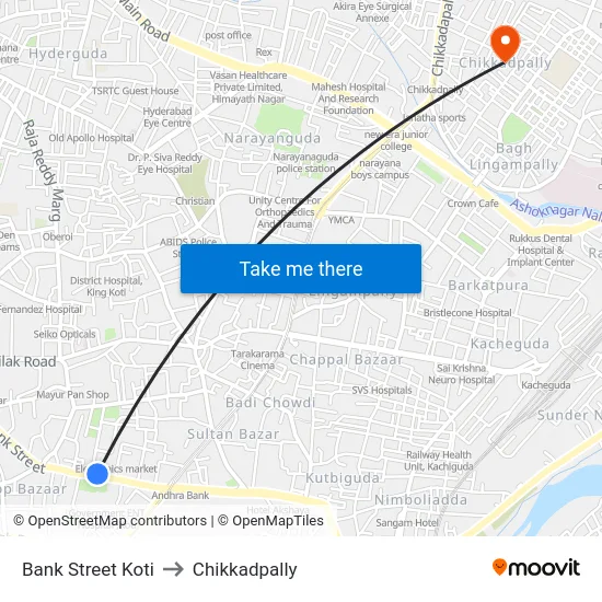 Bank Street Koti to Chikkadpally map