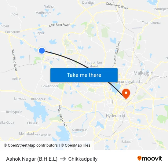 Ashok Nagar (B.H.E.L) to Chikkadpally map