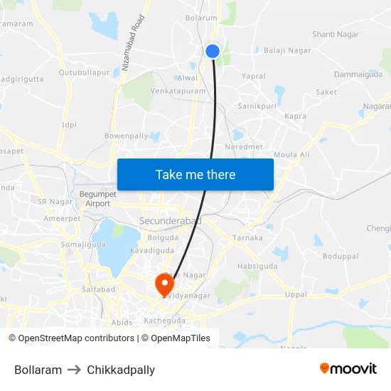 Bollaram to Chikkadpally map